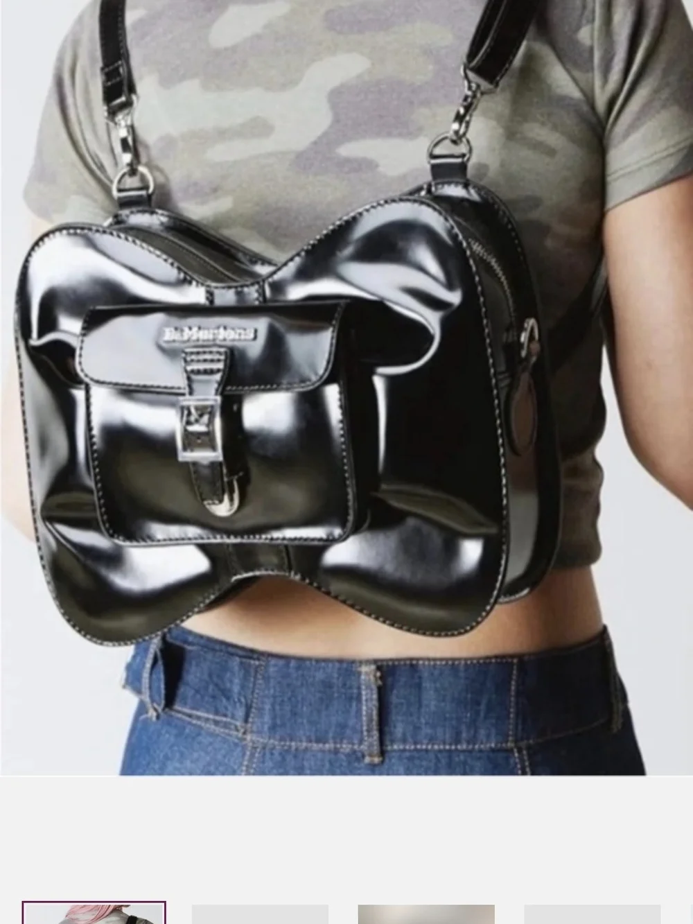Dr. Martens Black Patent Bow-Shape Crossbody Bag